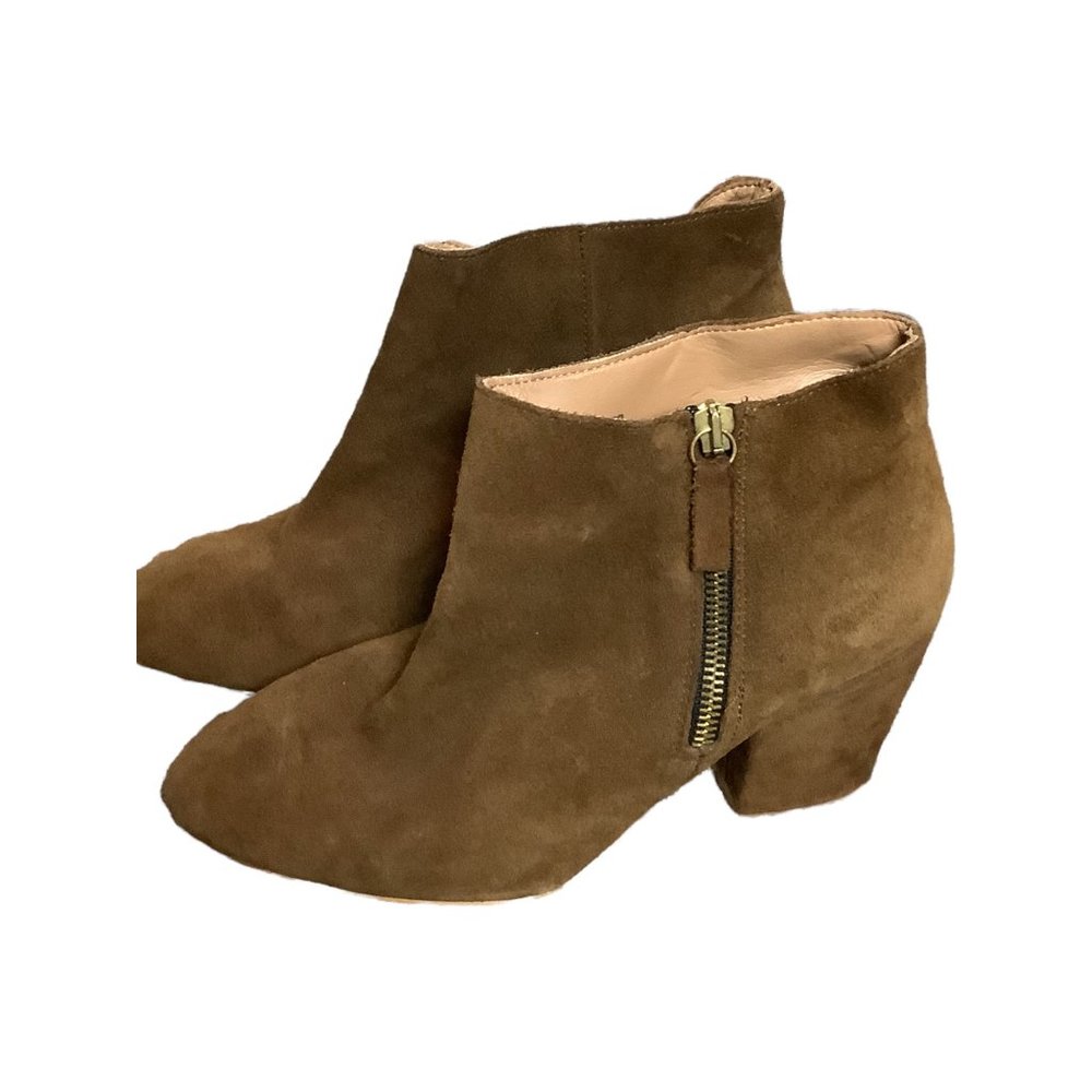 ZARA Side Zip Cognac Brown Suede Heeled Ankle Booties-Size 7.5